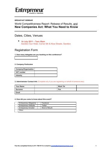 Entrep Seminar Reg Form 14 July 2011 - Entrepreneur Magazine