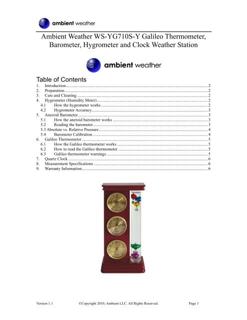 Galileo Weather Station with Clock, Barometer and Thermometer