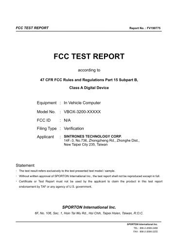 FCC TEST REPORT - Sintrones