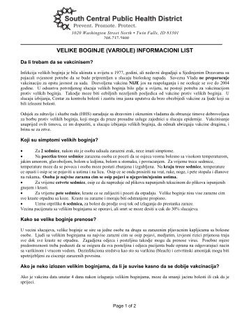 velike boginje (variole) informacioni list - South Central District ...