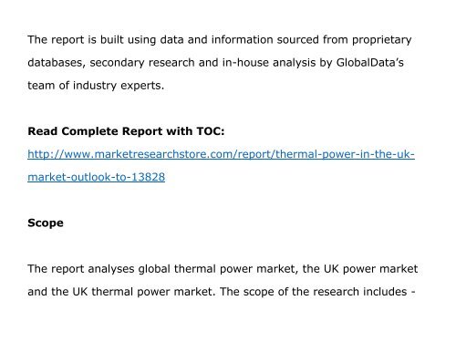 Thermal Power in the UK  Market , Outlook 2025, Update 2015 , Capacity, Generation, Levelized Cost of Energy (LCOE), Investment Trends, Regulations and Company Profiles