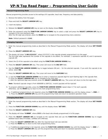 VP-N Top Read Pager – Programming User Guide - Visiplex