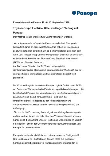 ThyssenKrupp Electrical Steel verlängert Vertrag mit Panopa