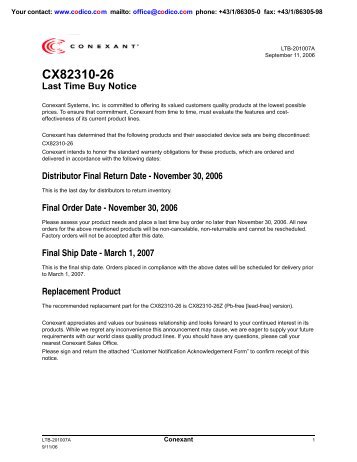 CX82310-26 Last Time Buy Notice - Codico