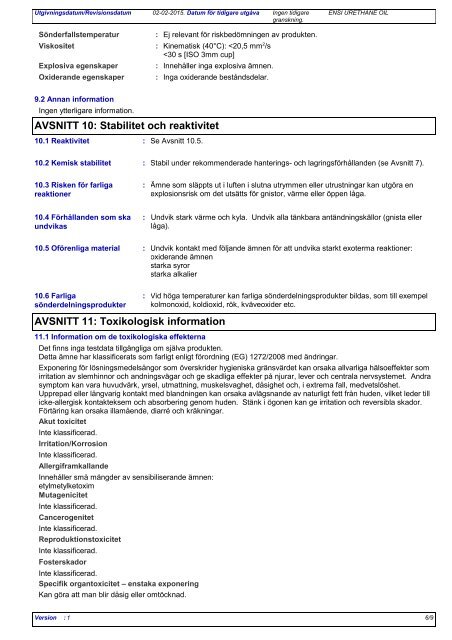 SÃKERHETSDATABLAD ENSI URETANOLJA 1 ... - Tikkurila