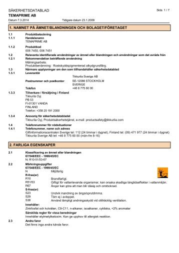 SÃKERHETSDATABLAD TEMAPRIME AB 1. NAMNET ... - Tikkurila