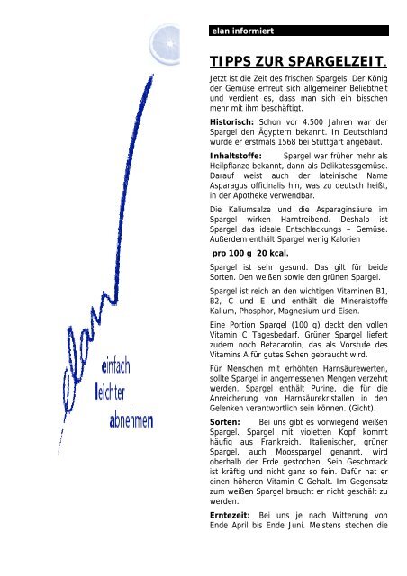 TIPPS ZUR SPARGELZEIT. - elan - einfach leichter abnehmen