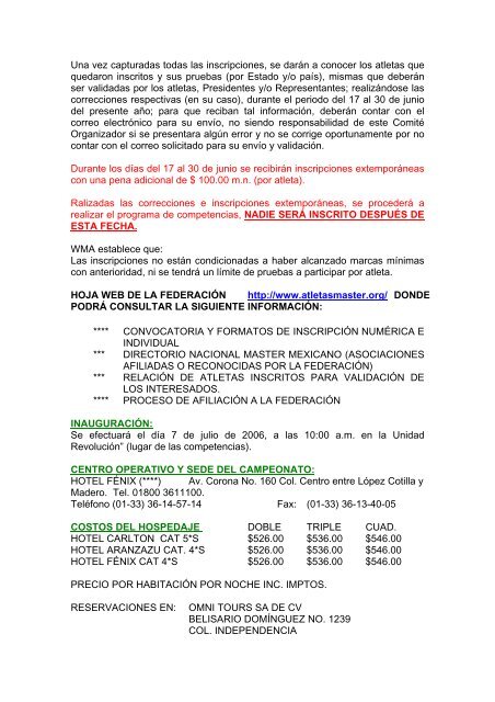 CAMPEONATO NACIONAL DE - Atletismo en México