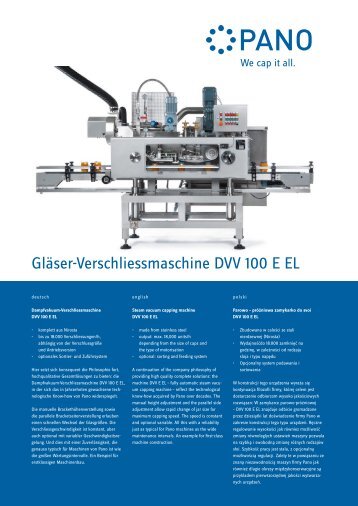 Gläser-Verschliessmaschine DVV 100 E EL - Pano GmbH
