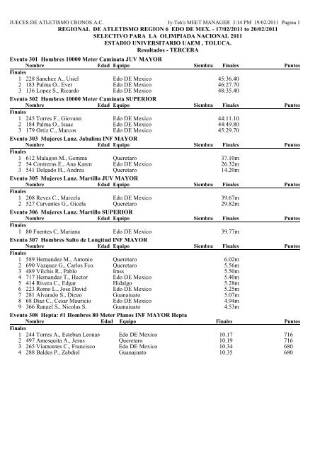 resultados dia 3 - Atletismo en México