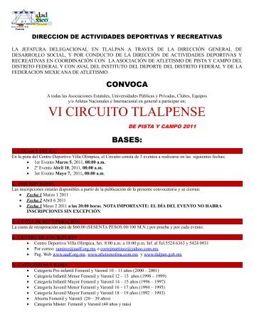 Convocatoria VI Circuito Tlalpense - Atletismo en México