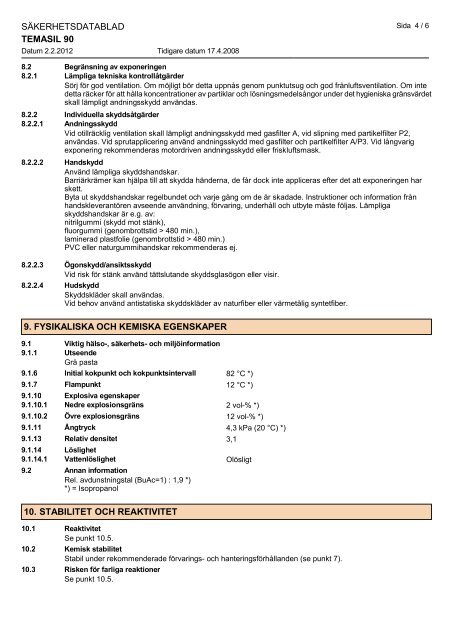 SÃKERHETSDATABLAD TEMASIL 90 del B (zinkpasta) 1 ... - Tikkurila