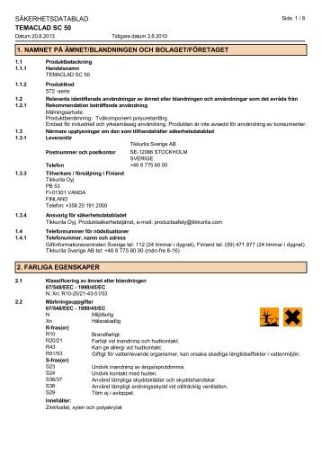 SÃKERHETSDATABLAD TEMACLAD SC 50 1. NAMNET ... - Tikkurila