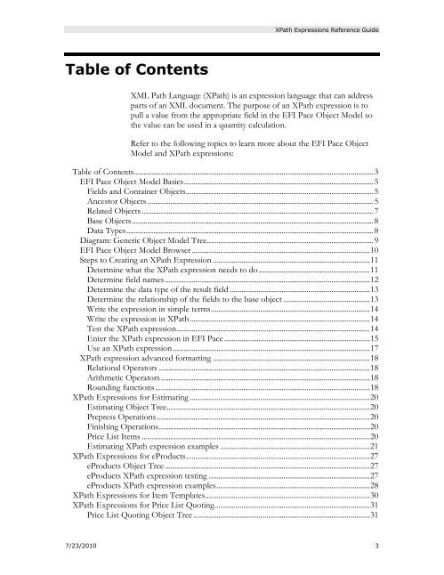 XPath Expressions Reference Guide - EFI™ Pace