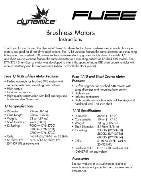 Dynamite FUZE Motor Manual ECX RC
