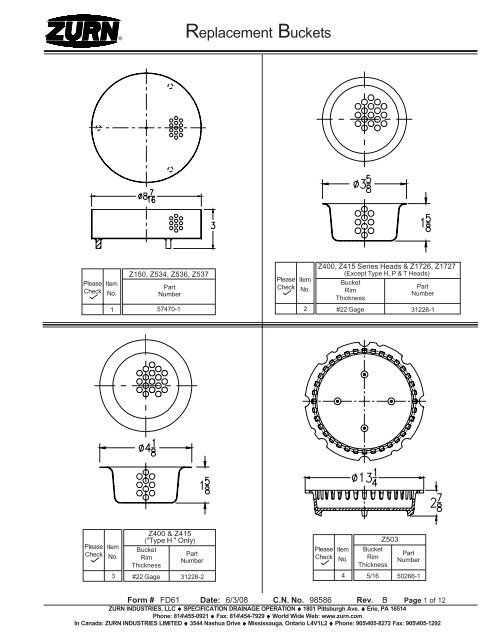 Replacement Buckets - Zurn