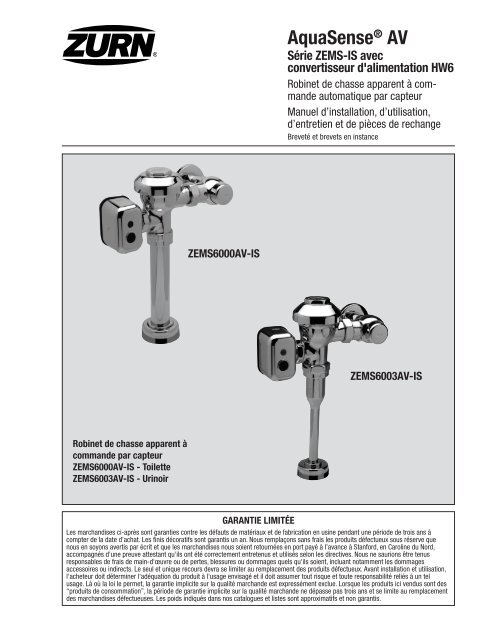 AquaSenseÂ® AV SÃ©rie ZEMS-IS avec convertisseur d ... - Zurn