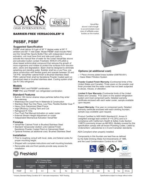 Specifications - Oasis International