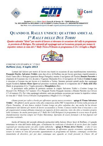 quando il rally unisce: quattro amici al 1Â° rally delle due torri