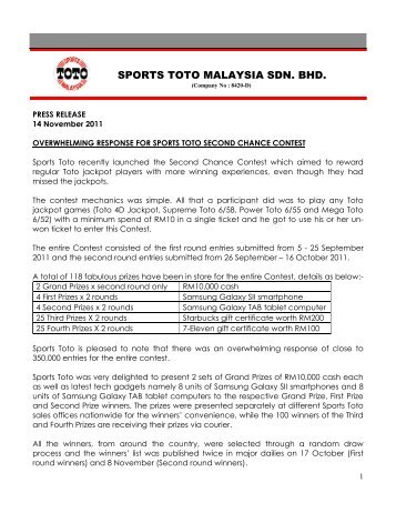 SPORTS TOTO MALAYSIA SDN. BHD.