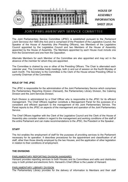 JPSC Information Sheet - Parliament of South Australia - SA.gov.au