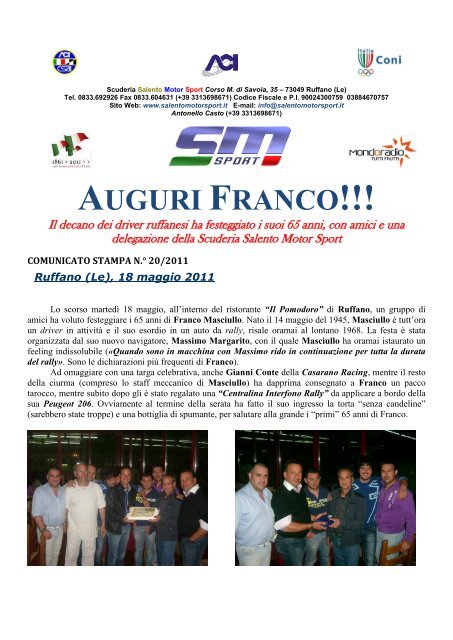 Auguri Franco Salento Motor Sport