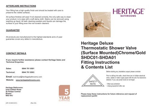 Heritage Deluxe Thermostatic Shower Valve (Surface ... - QS Supplies