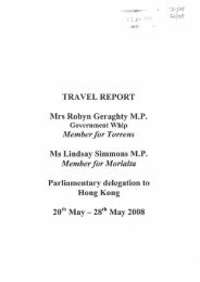 TRAVEL REPORT Mrs Robyn Geraghty M.P. Government Whip Ms ...