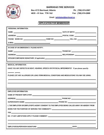 2013 Fire Department Application Form.pdf - Town of Barrhead