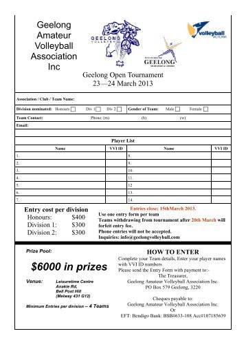 Entry form's here - Volleyball Victoria