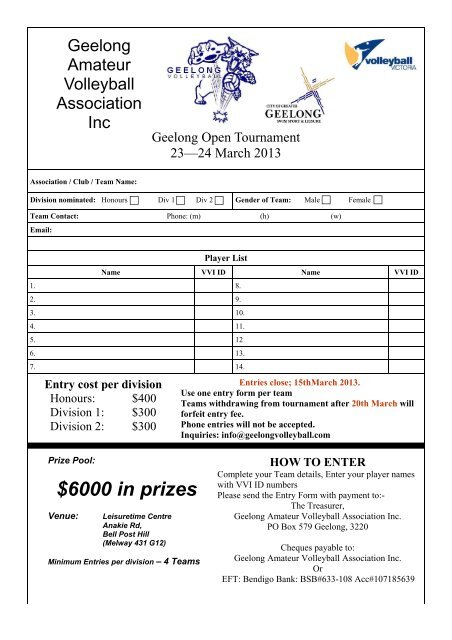 Entry form's here - Volleyball Victoria