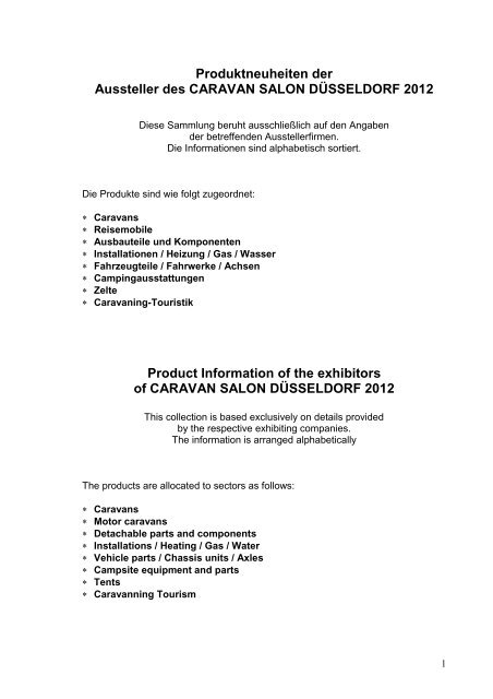 Produktneuheiten der Aussteller des CARAVAN SALON