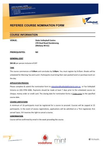 referee course nomination form - Volleyball Victoria