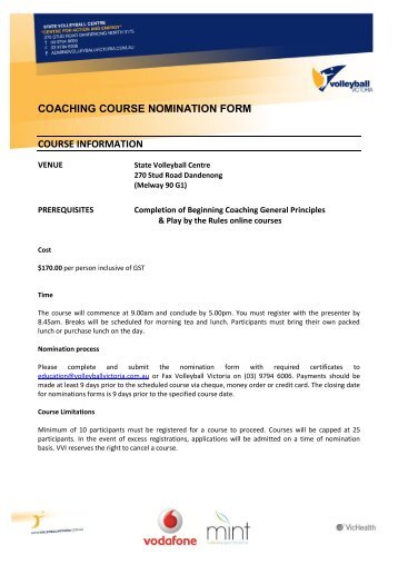 coaching course nomination form - Volleyball Victoria