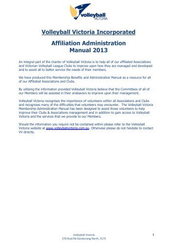 2013 Volleyball Victoria Membership Affiliation Manual