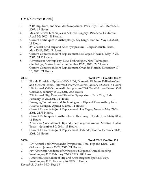 KENNETH A. GUSTKE, M.D. Curriculum Vitae - Florida Orthopaedic ...