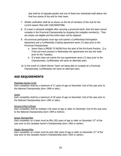 CurlManitoba Rulebook - Manitoba Curling Association