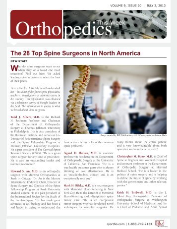 The 28 Top Spine Surgeons in North America - School of Medicine