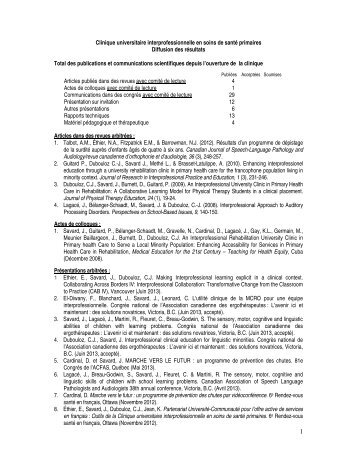 liste des publications et communications scientifiques - FacultÃ© des ...