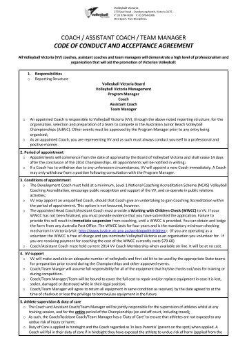 agreement form - Volleyball Victoria