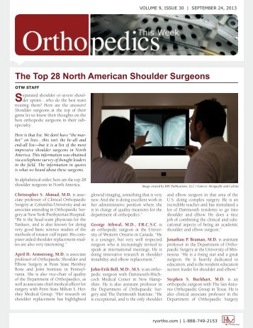 top 28 shoulder surgeons in North America - University of Western ...