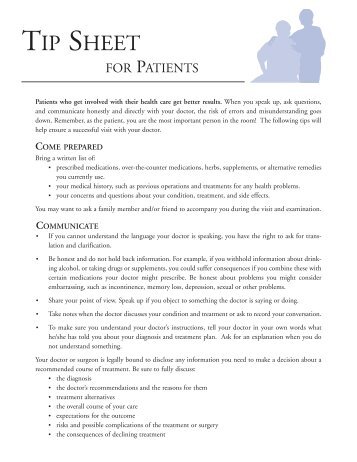 Patient Tip Sheet (PDF)