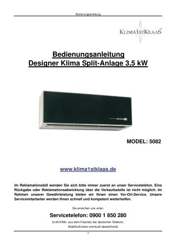 Bedienungsanleitung Designer Klima Split-Anlage 3,5 kW MODEL