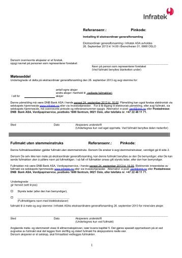 Påmeldings- og fullmaktsskjema - Infratek