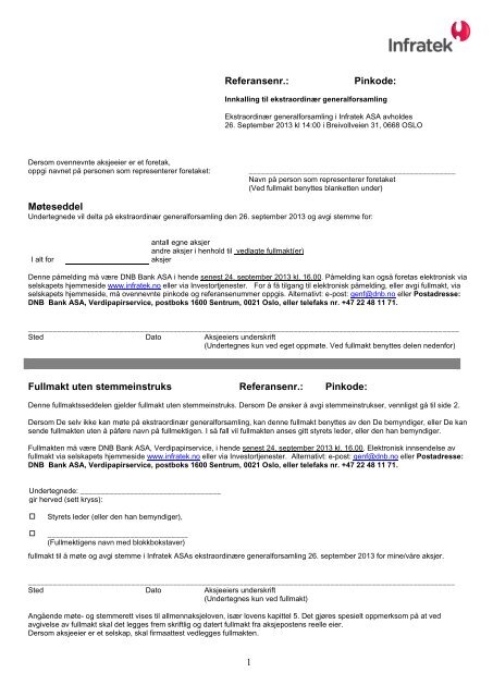 Påmeldings- og fullmaktsskjema - Infratek