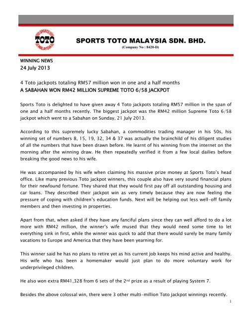 SPORTS TOTO MALAYSIA SDN. BHD.