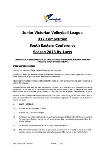 Junior VVL 2013 ByLaws - Volleyball Victoria