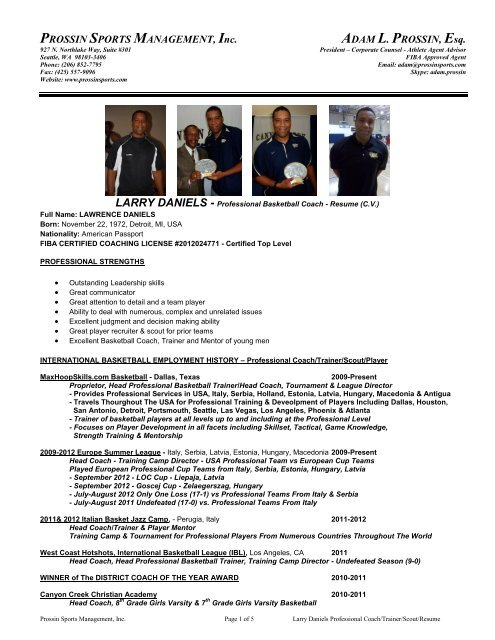 larry daniels' trainer/coach/ scout resume - Prossin Sports ...