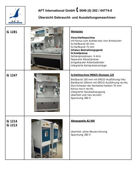 Gebrauchtmaschinen: - AFT International GmbH