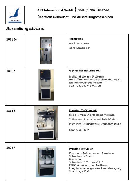 Gebrauchtmaschinen: - AFT International GmbH